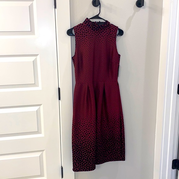 New Midi Length En Focus Studio Brand Size 10 Pleated Dress with Velvet Dots NWT - Picture 1 of 7